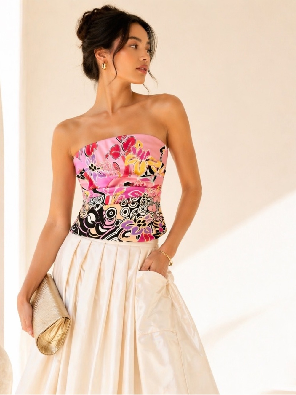 Y2K Silk Strapless Bustier Maximalist Print Statement Kay Unger Sz 6